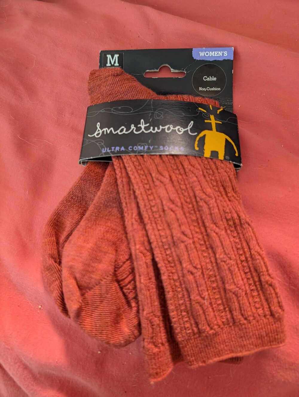 NWT Smartwool Women's Cable Crew Socks - Rust Red/Lipstick. Sz Medium